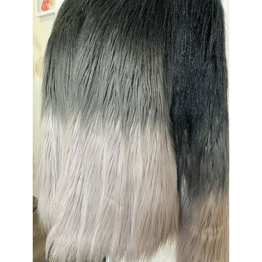 STUNNING Women XL Ombre Faux Fur Coat in Smoked Wool Black Grey Pockets Mob Wife - Picture 3 of 13